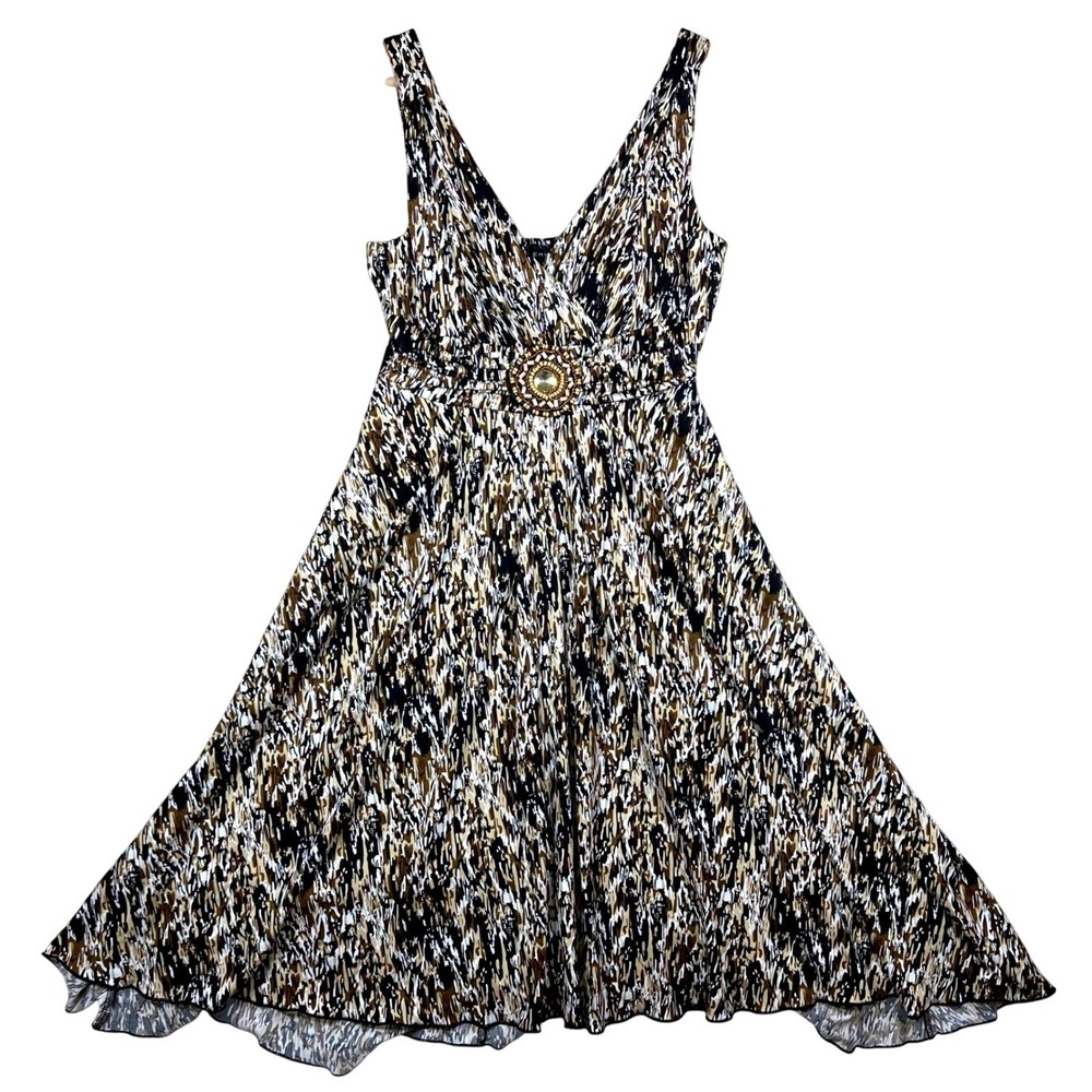 True Envy Womens Brown Abstract Print Beaded Empire Waist Midi Dress 6 8031